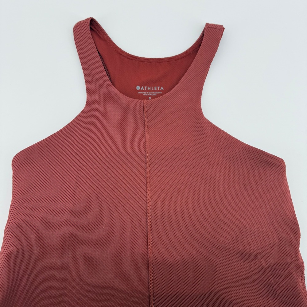 Athleta Aurora Ribbed Tank Top Red High Neck Cutout Back Small